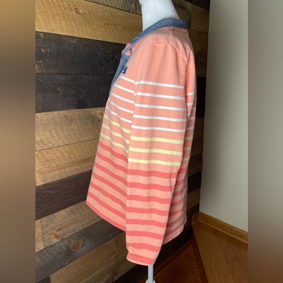 L.L. Bean Coral Ombre Striped Soft Cotton Rugby Polo Henley Shirt Size Medium - Picture 3 of 9